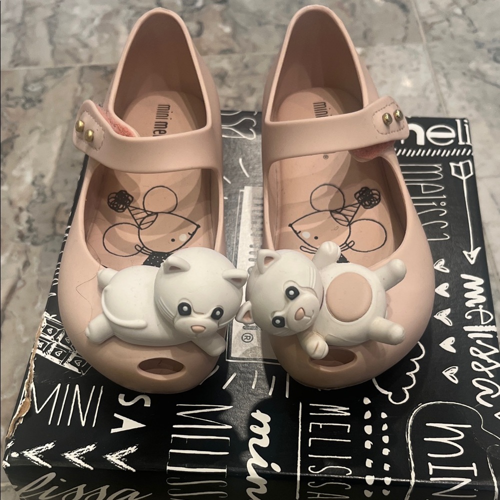Mini Melissa Blush Kids Slippers with Cat Accents